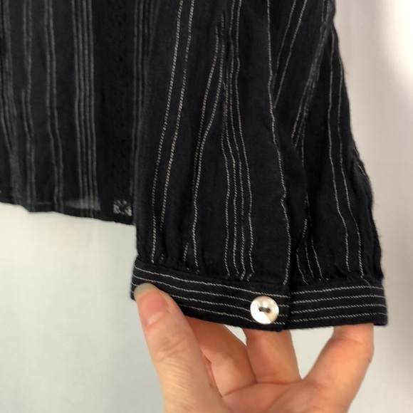 J. Jill Embroidered Popover Black Peasant Blouse Women's V-Neck Boho Size M - Picture 6 of 11